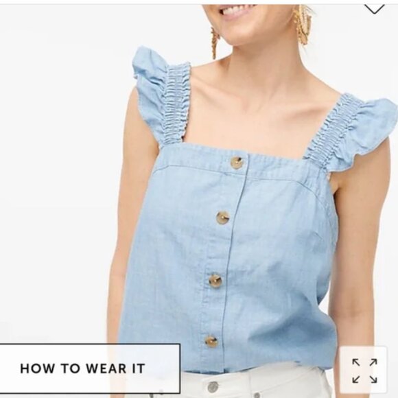 J. Crew Tops - Chambray button-front tank top with ruffle straps Size Medium NWT